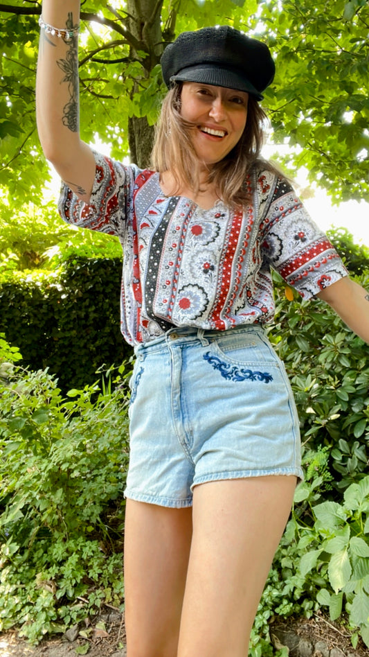 Embroidered Denim Shorts