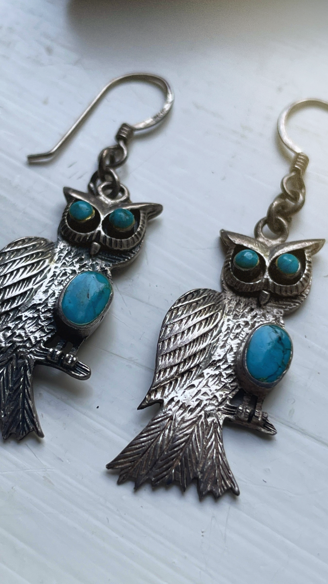 60s 925 Silver & Turquoise Owl Earrings