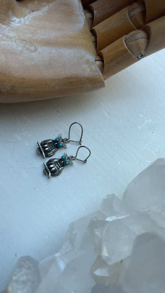 Silver & Turquoise Owl Earrings