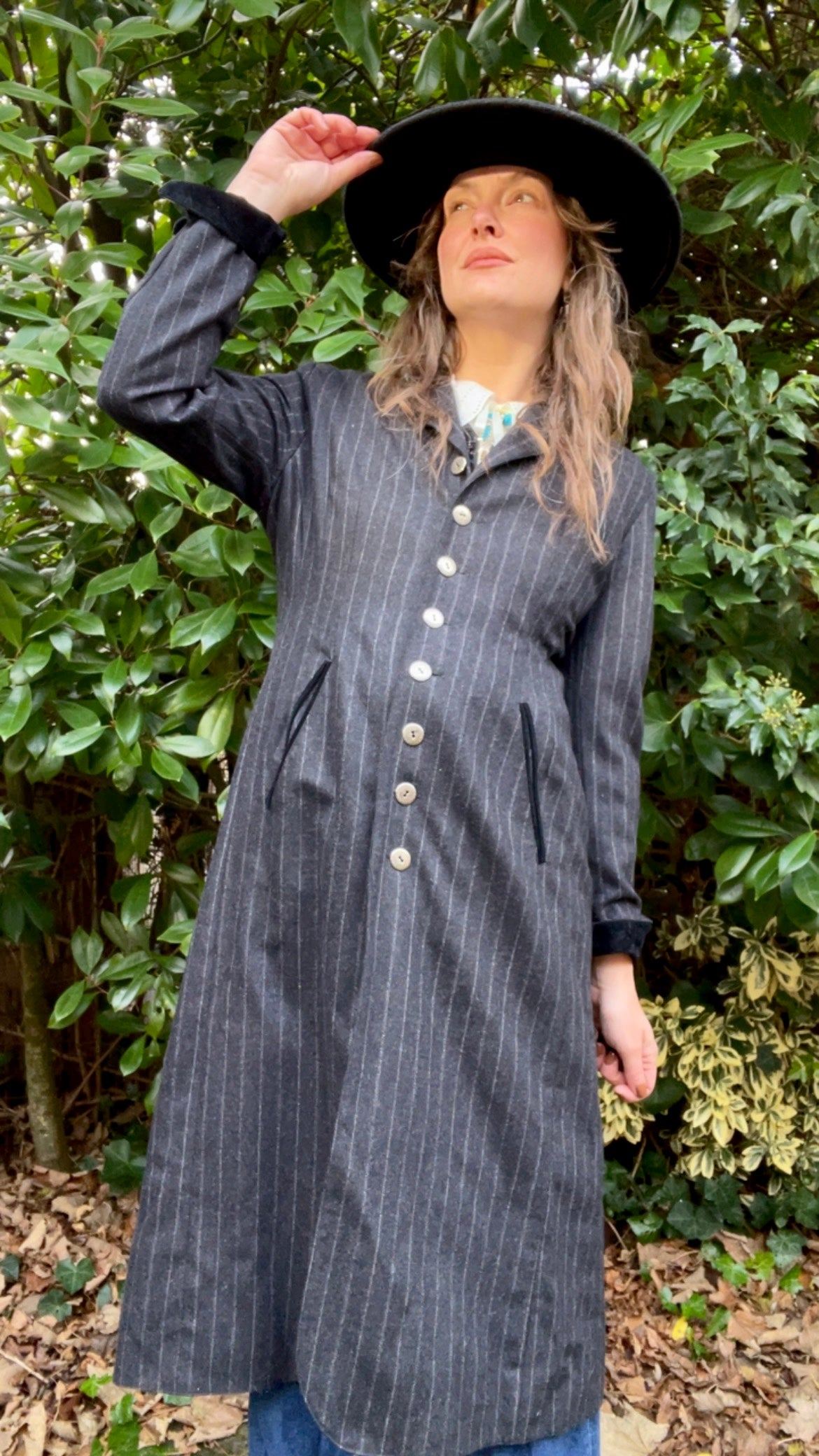 Wool Pin-stripe Maxi Coat