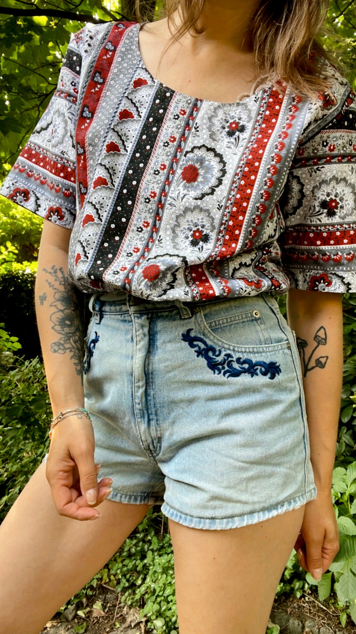 Embroidered Denim Shorts