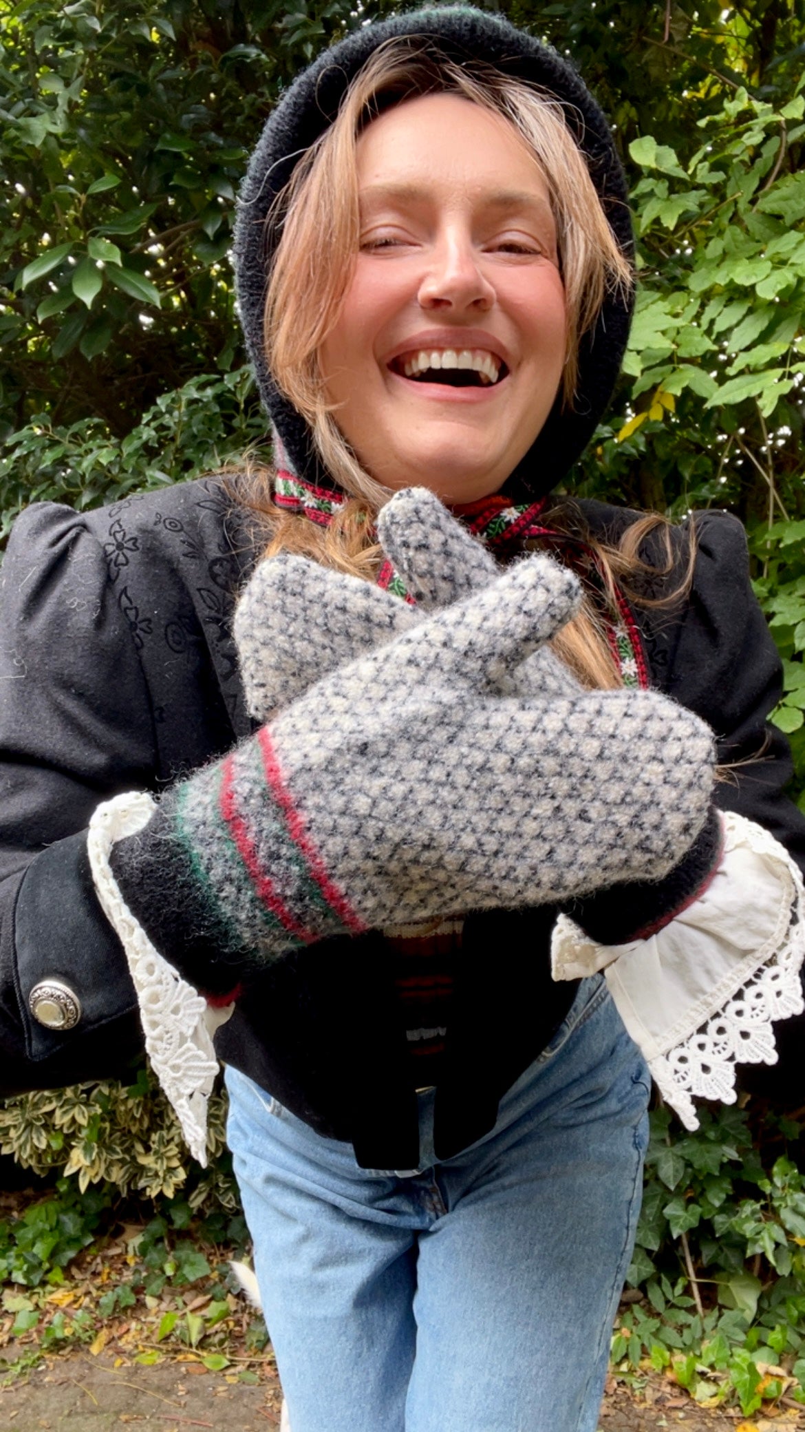Reworked Bonnet & Mittens Set