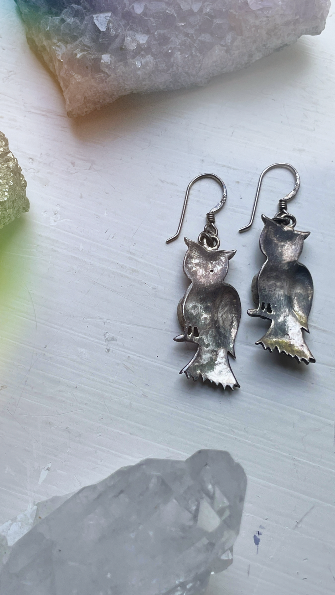 60s 925 Silver & Turquoise Owl Earrings