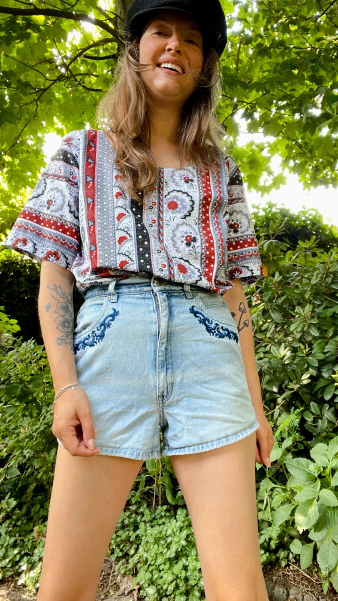 Embroidered Denim Shorts