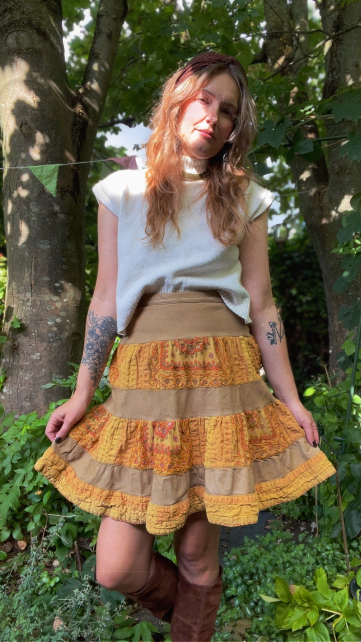 Leather & Kantha Skirt
