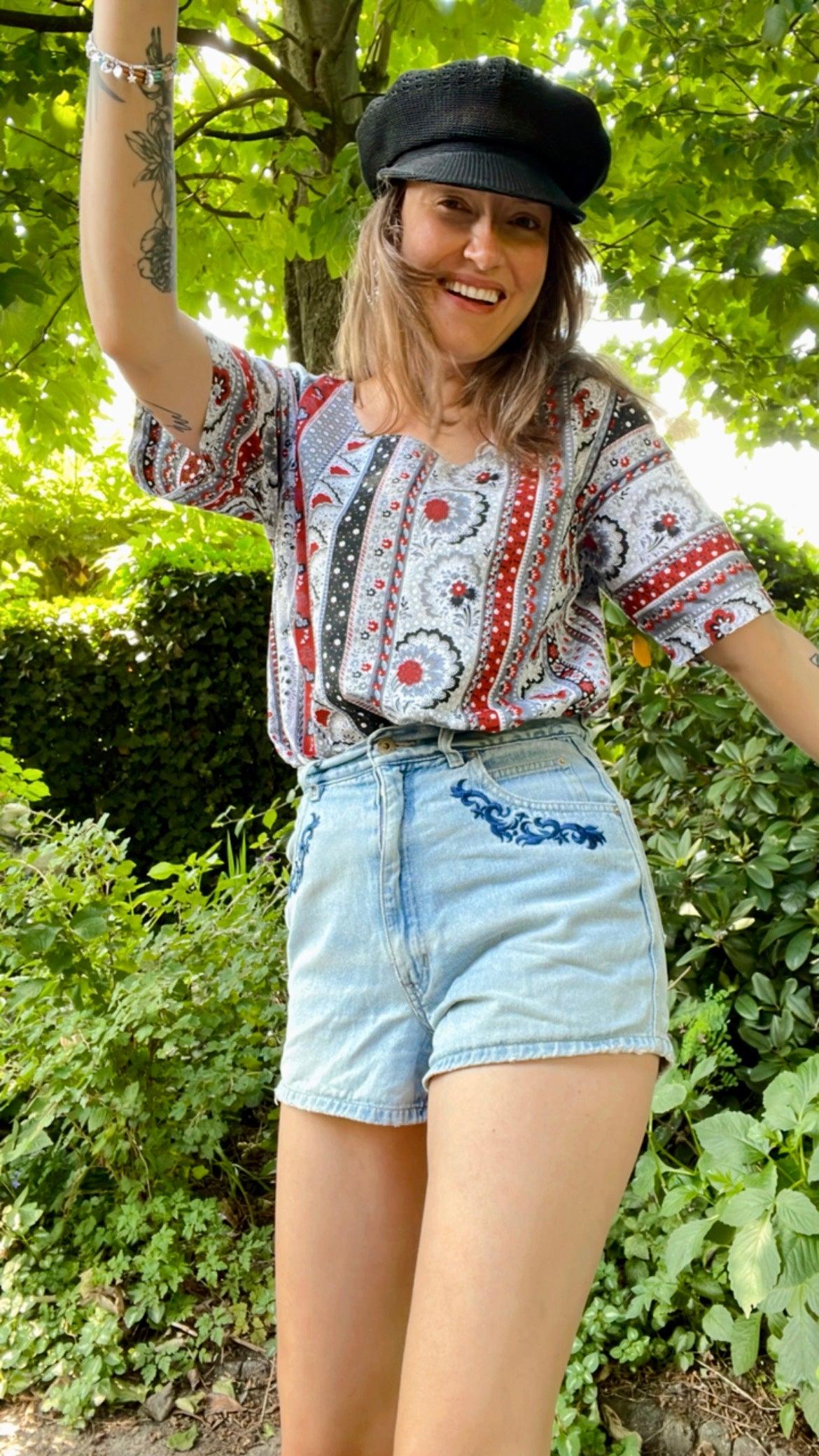 Embroidered Denim Shorts