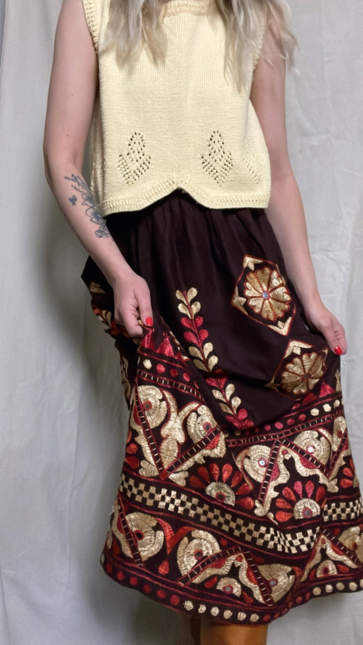 Mirror embroidered maxi skirt