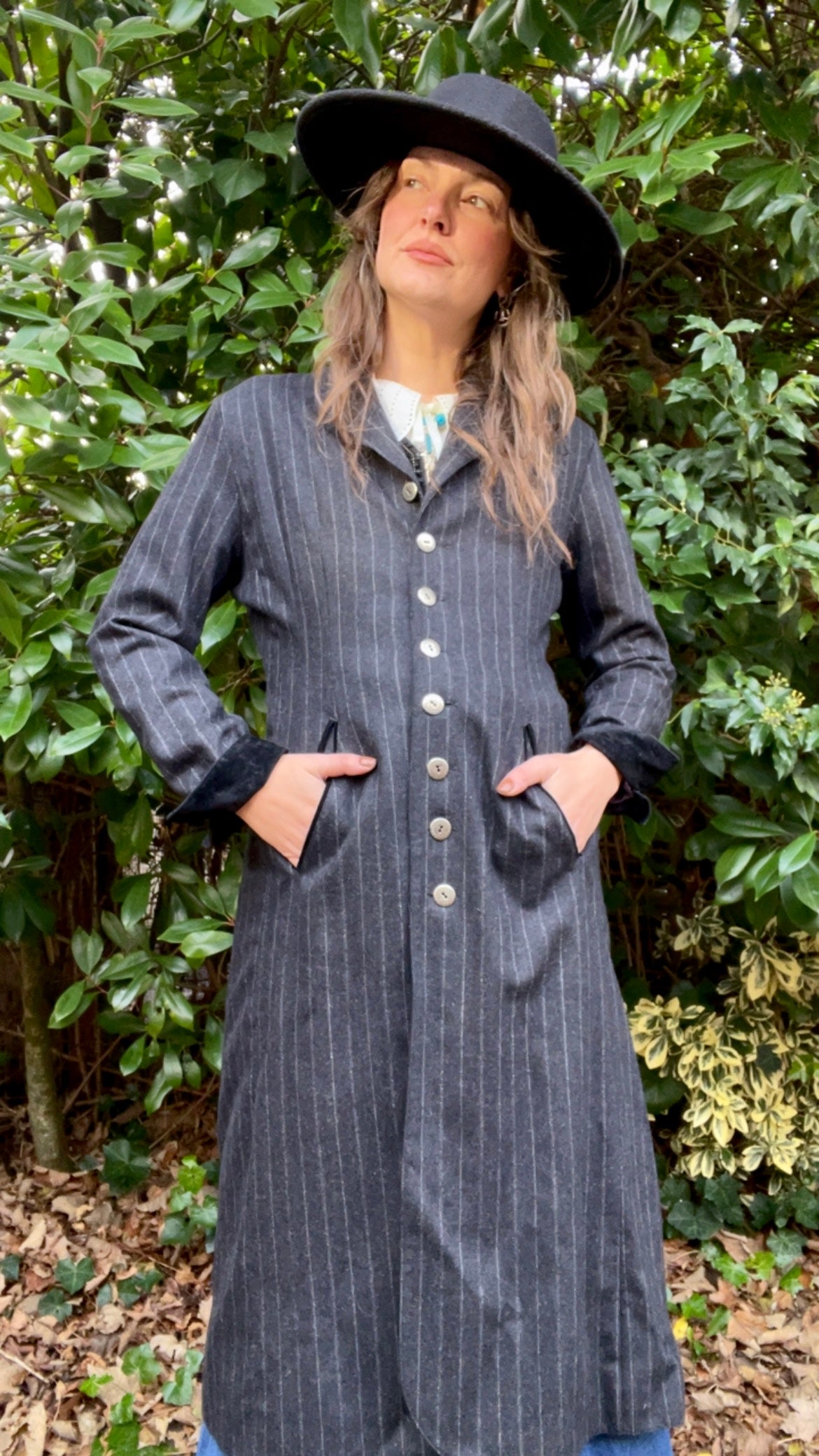 Wool Pin-stripe Maxi Coat
