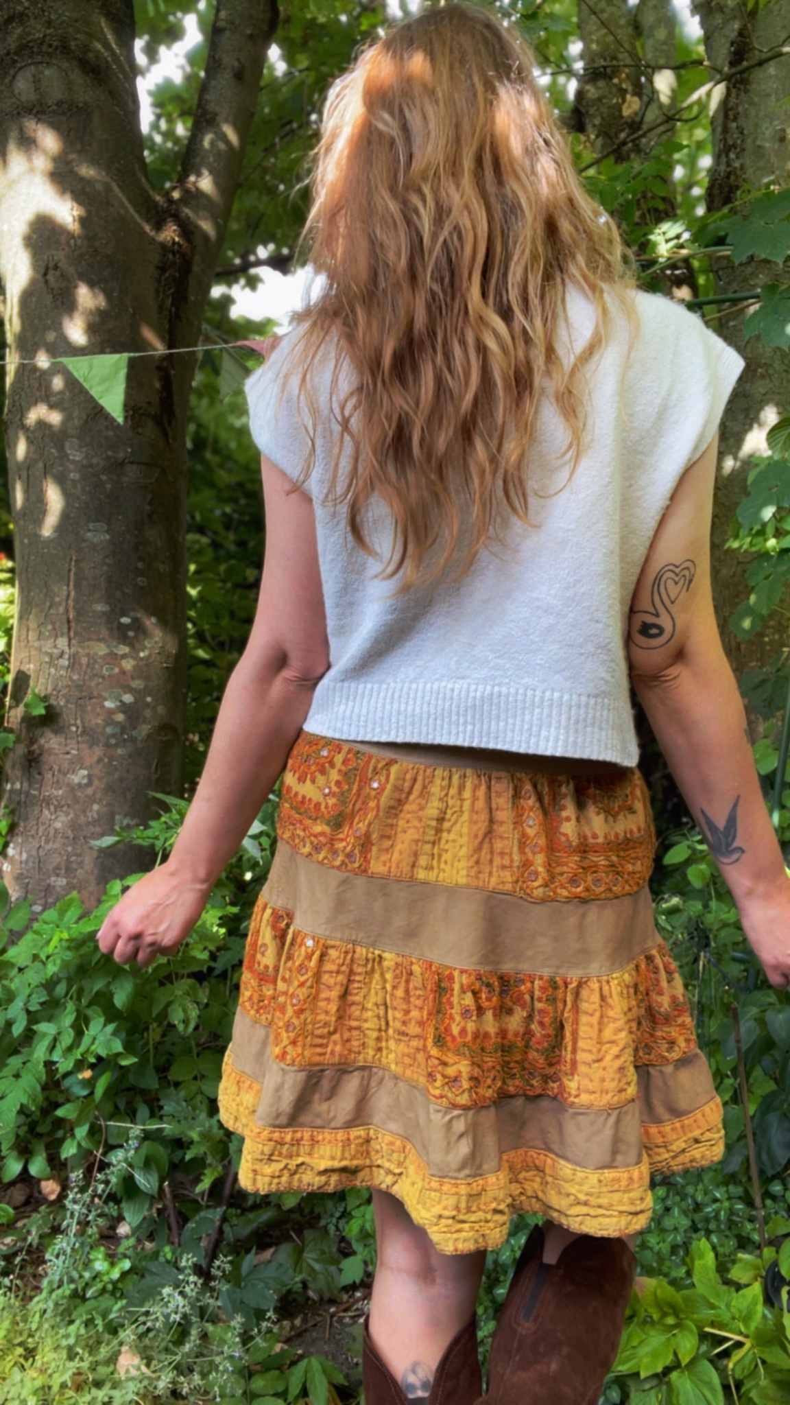 Leather & Kantha Skirt