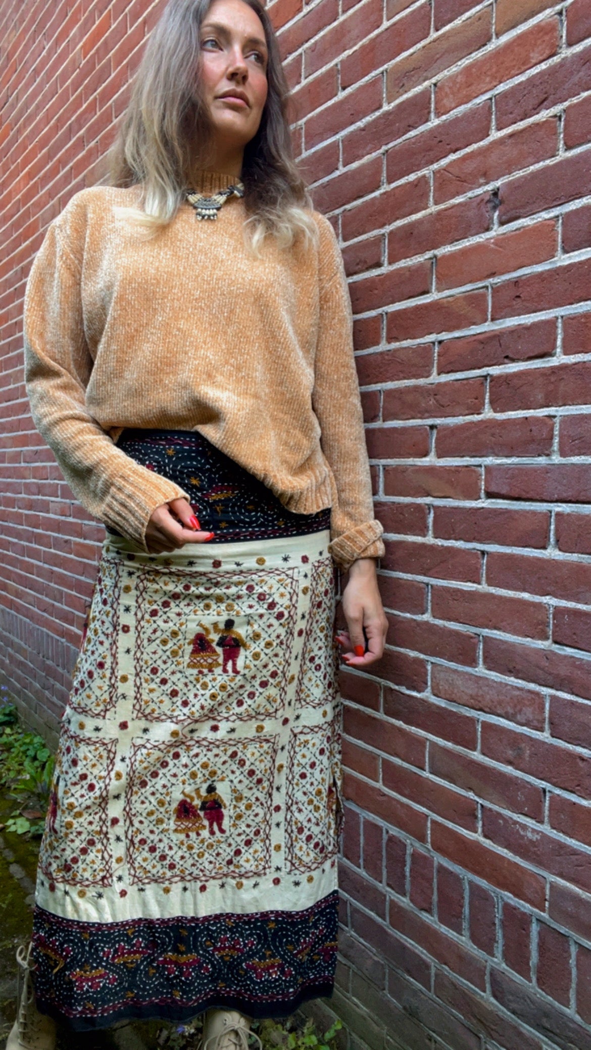 Kantha Mirror Skirt