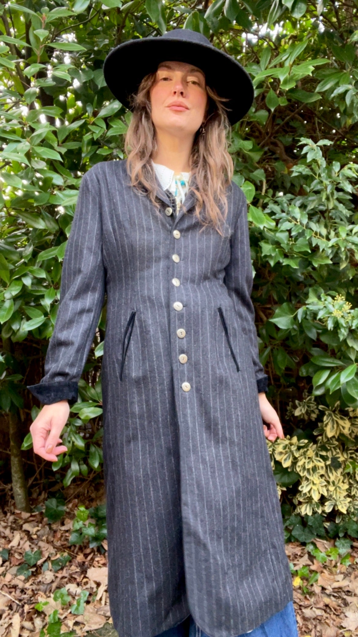 Wool Pin-stripe Maxi Coat