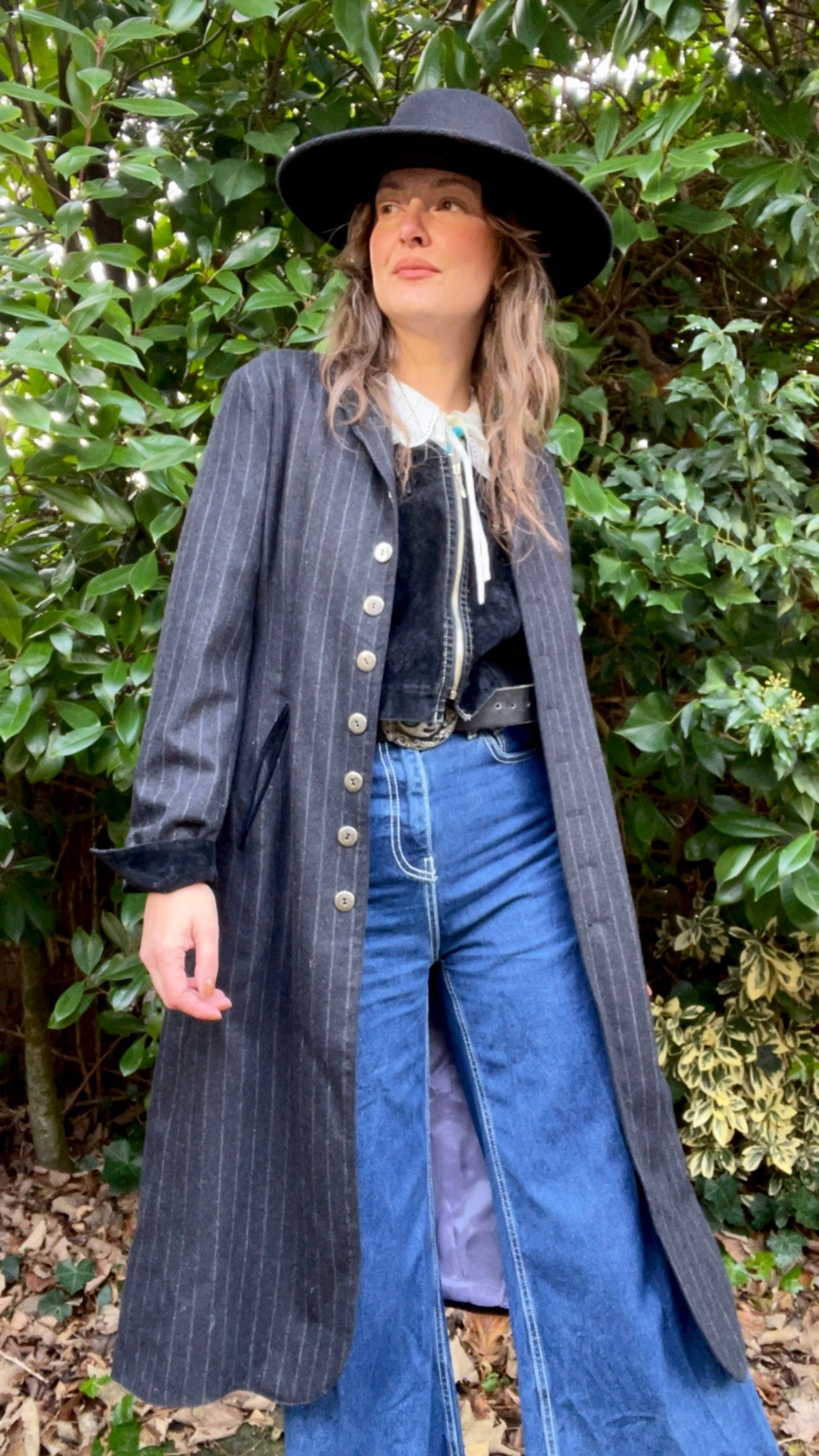 Wool Pin-stripe Maxi Coat