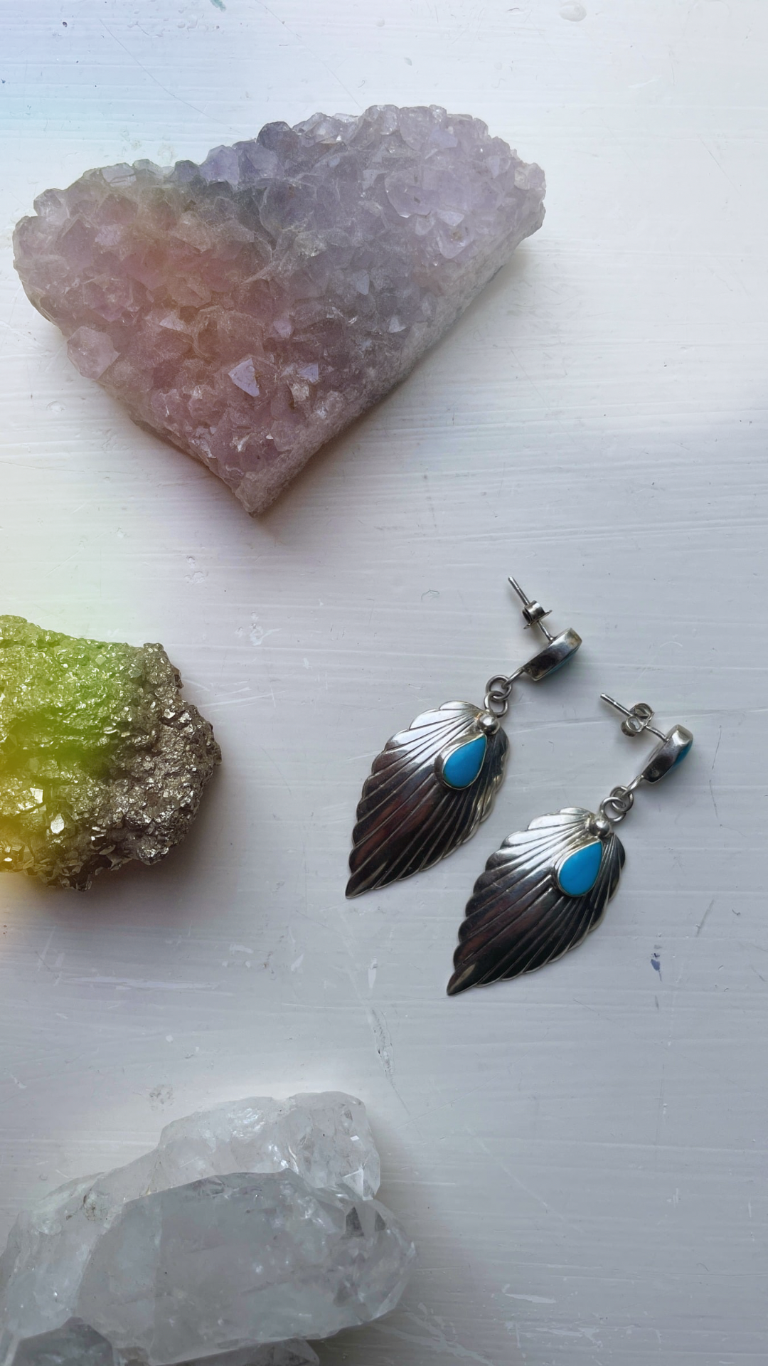70s 925 Silver & Turquoise Feather Earrings