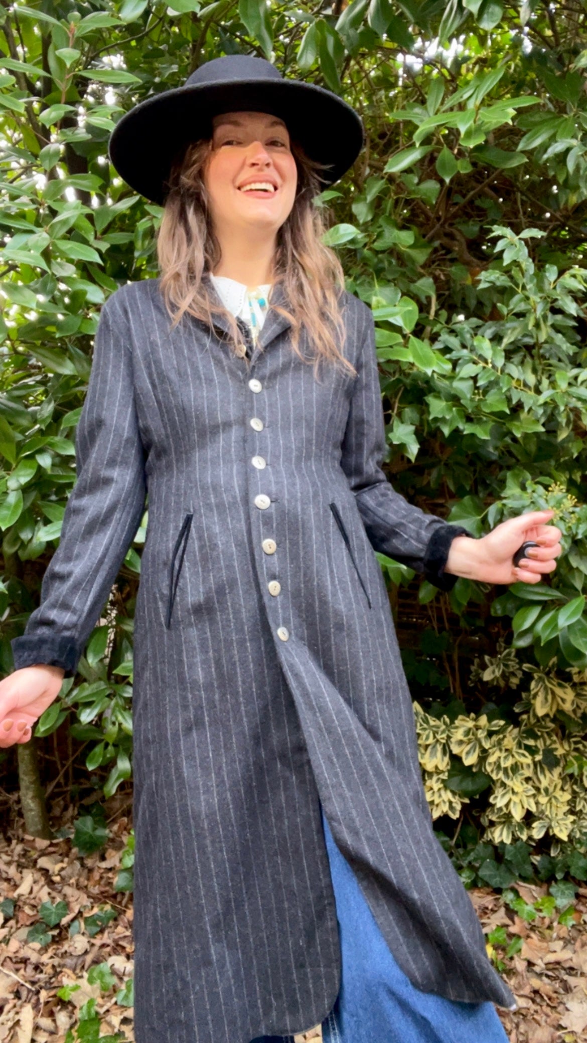 Wool Pin-stripe Maxi Coat