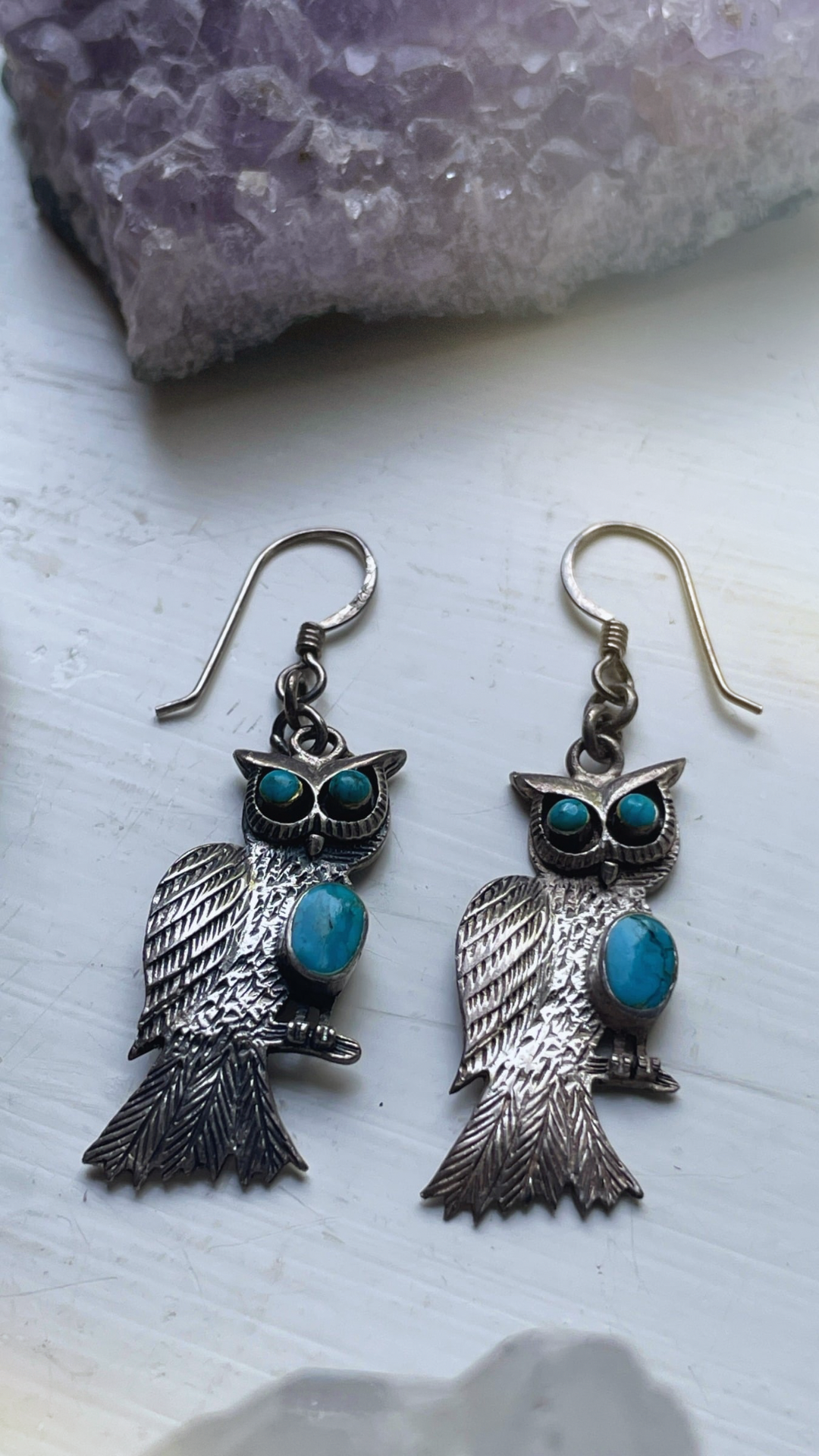 60s 925 Silver & Turquoise Owl Earrings