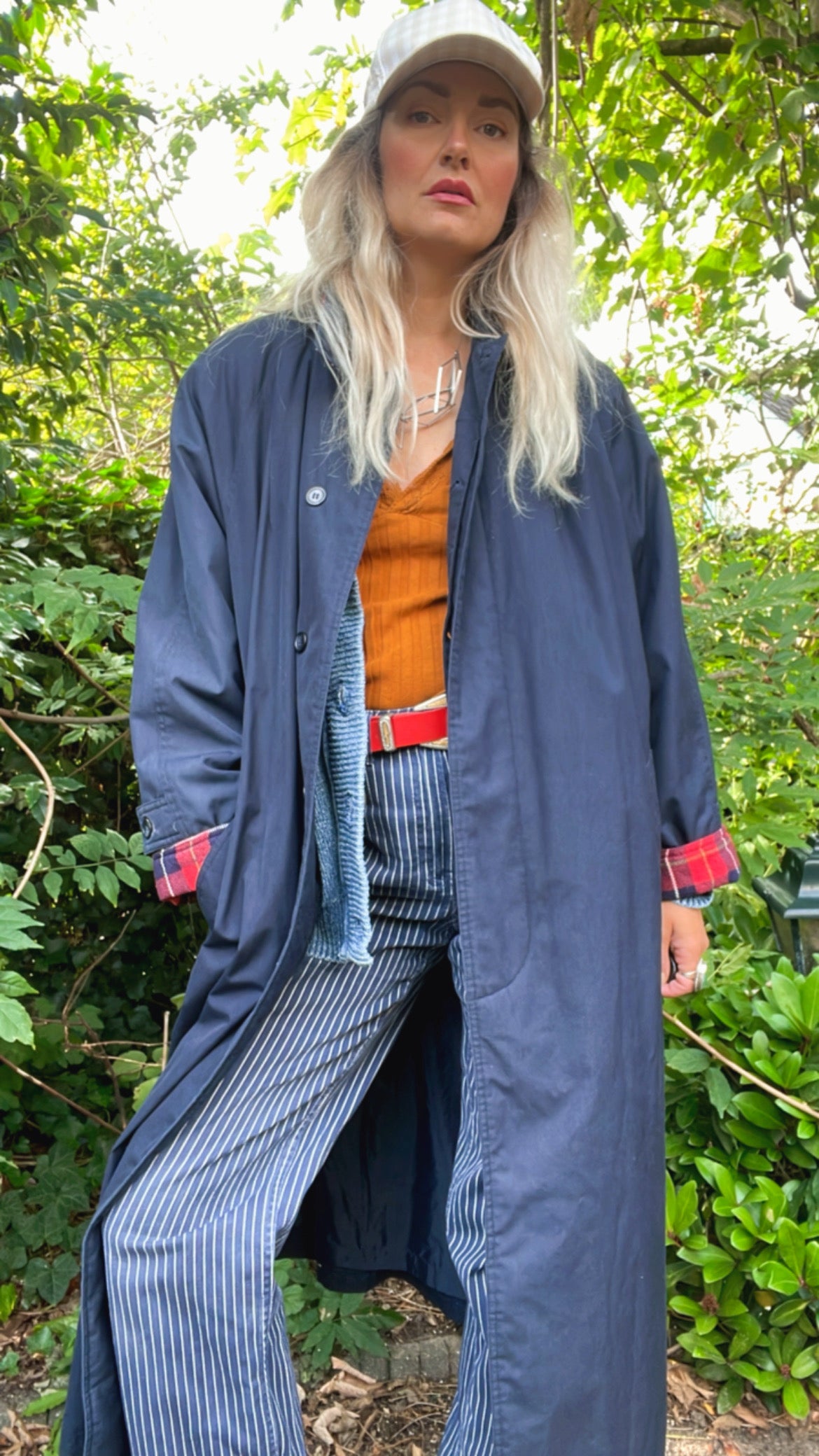 Long navy trench