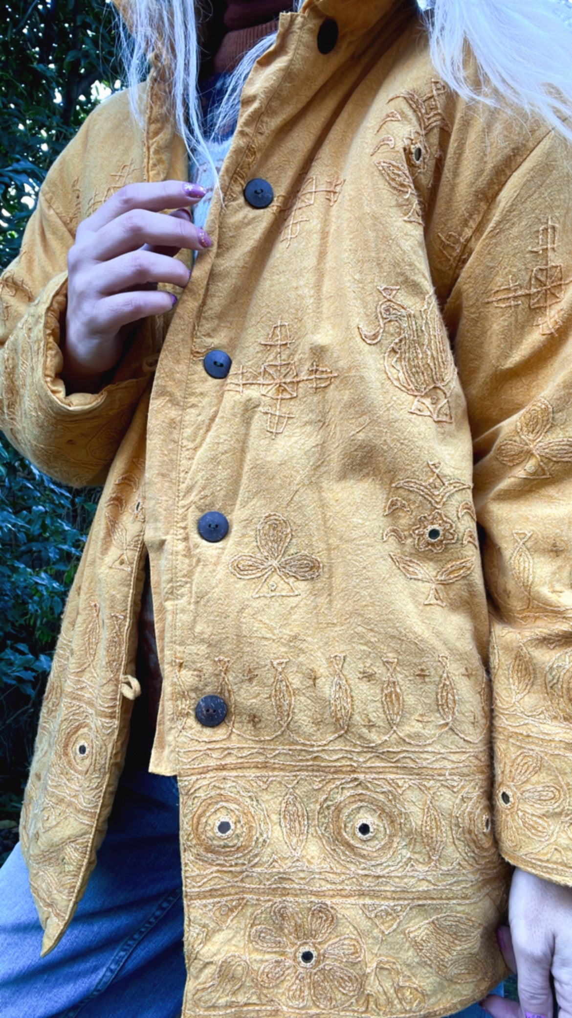 Embroidered mirror jacket Indigo and Roses