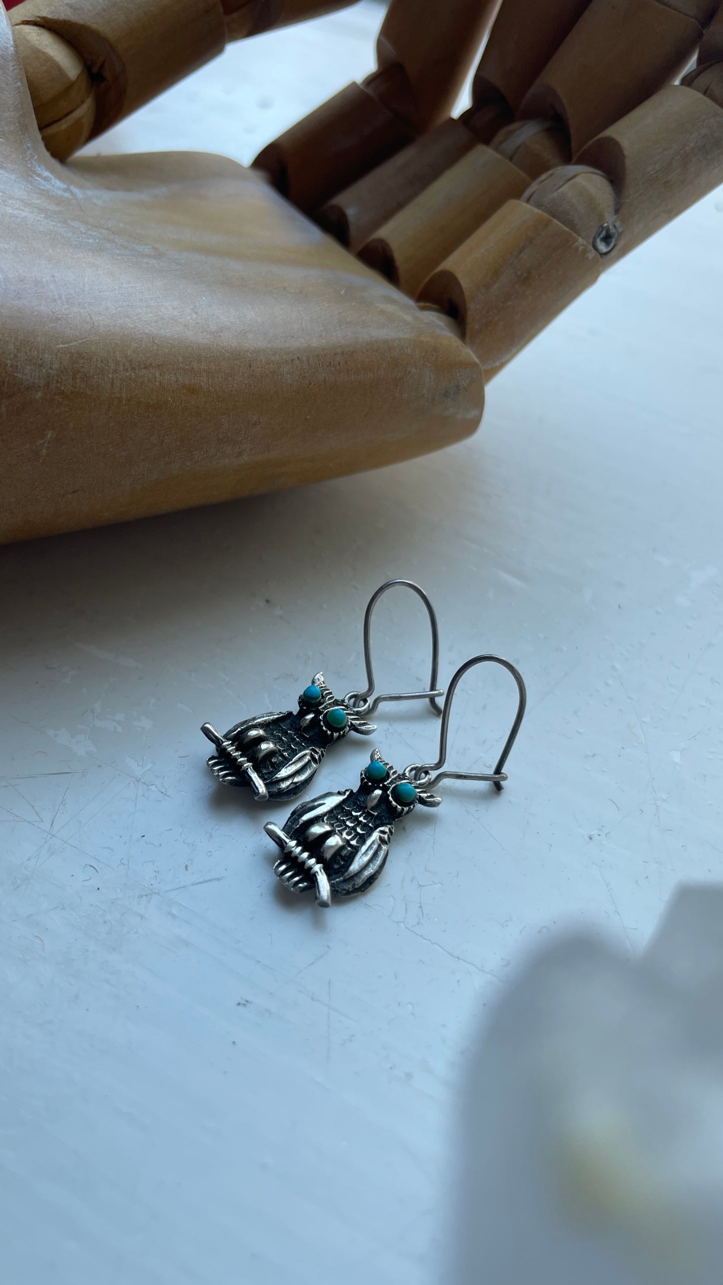 Silver & Turquoise Owl Earrings