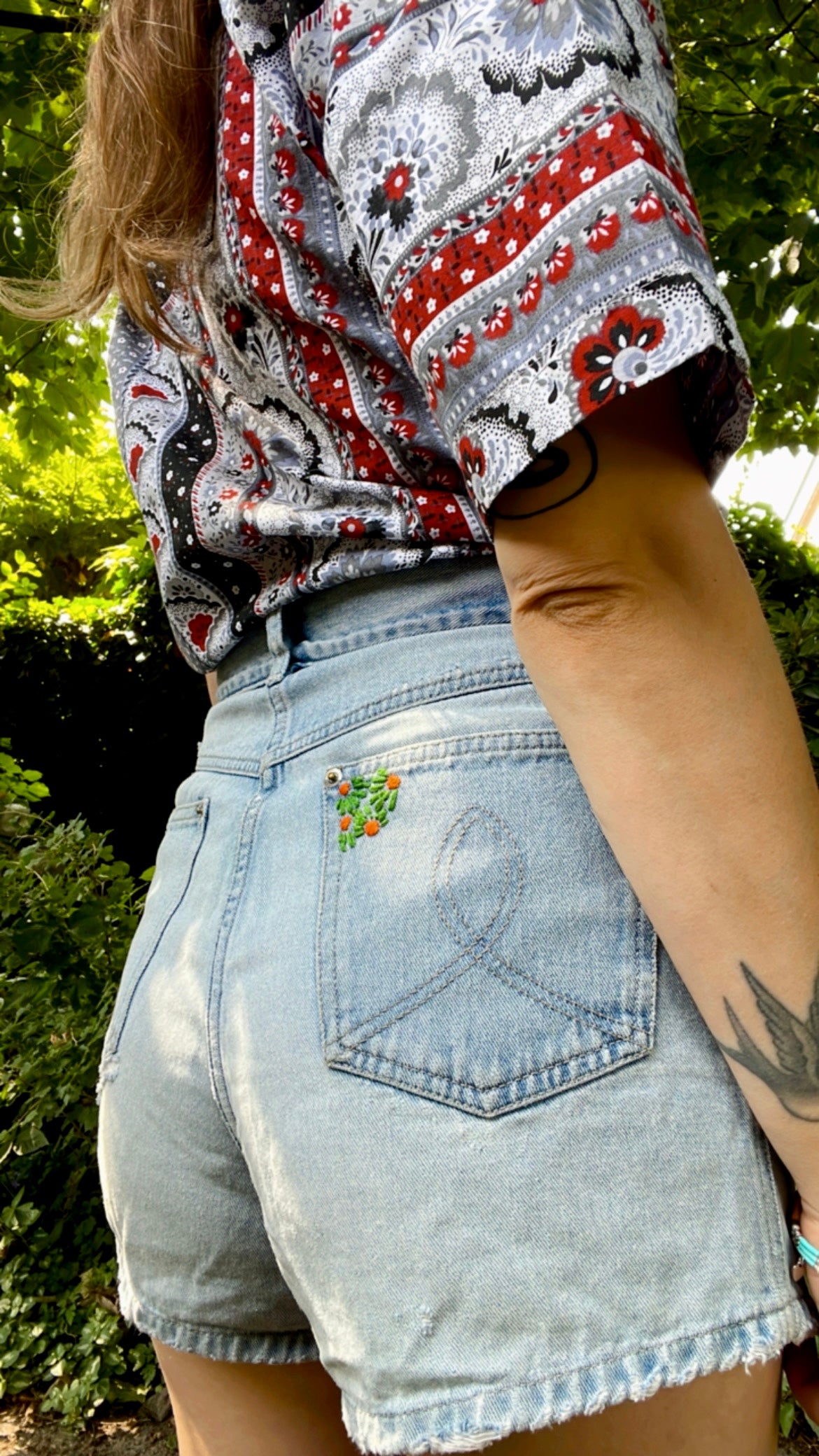 Embroidered Denim Shorts