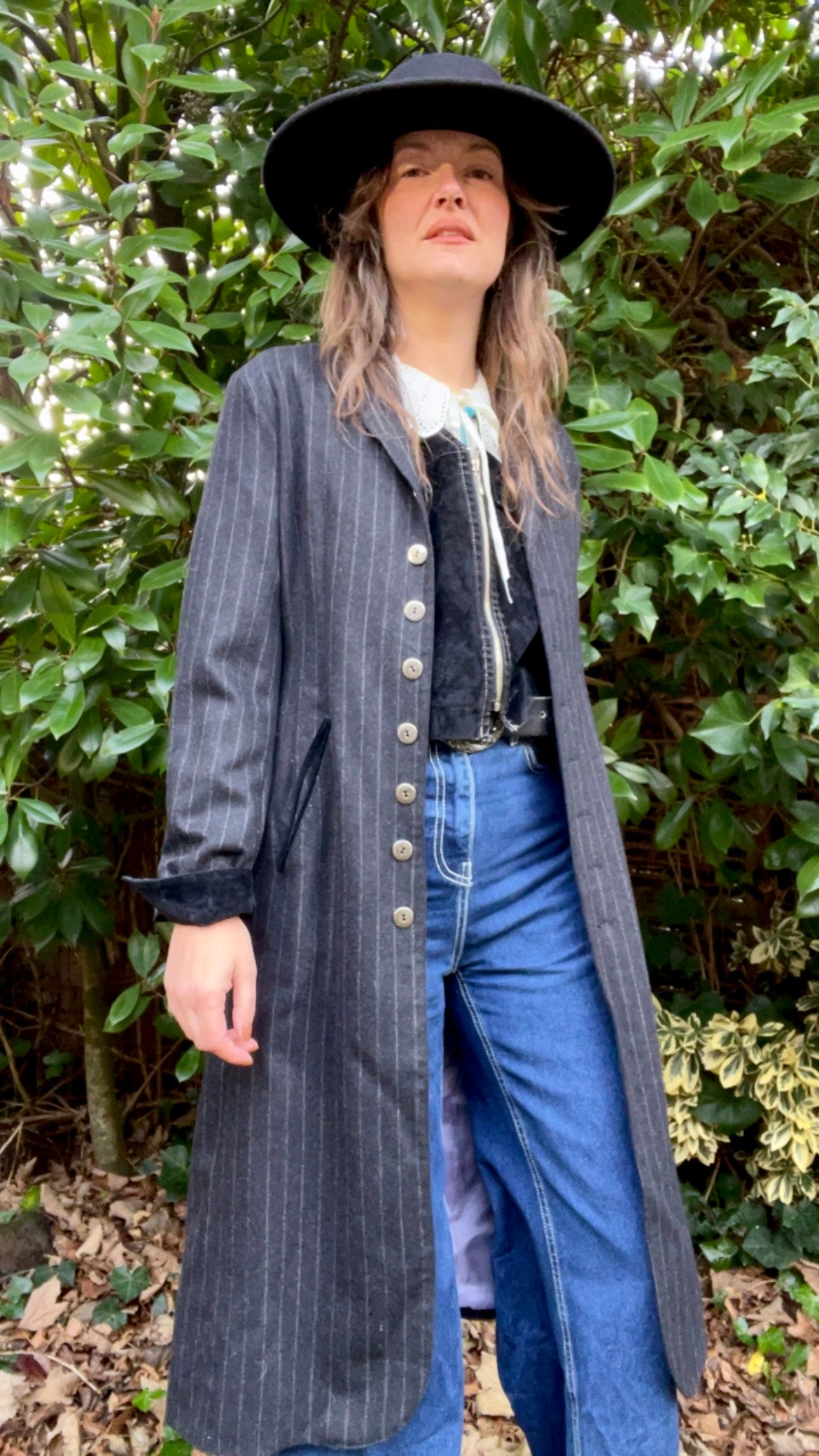 Wool Pin-stripe Maxi Coat