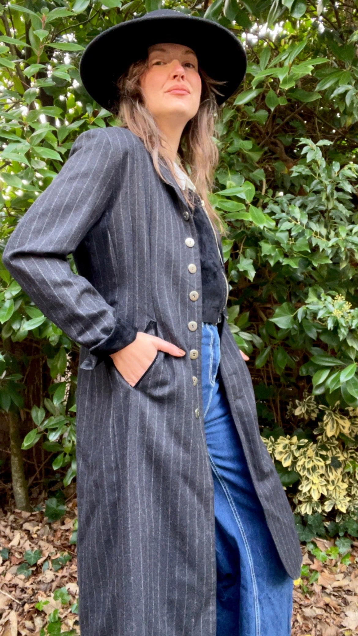 Wool Pin-stripe Maxi Coat