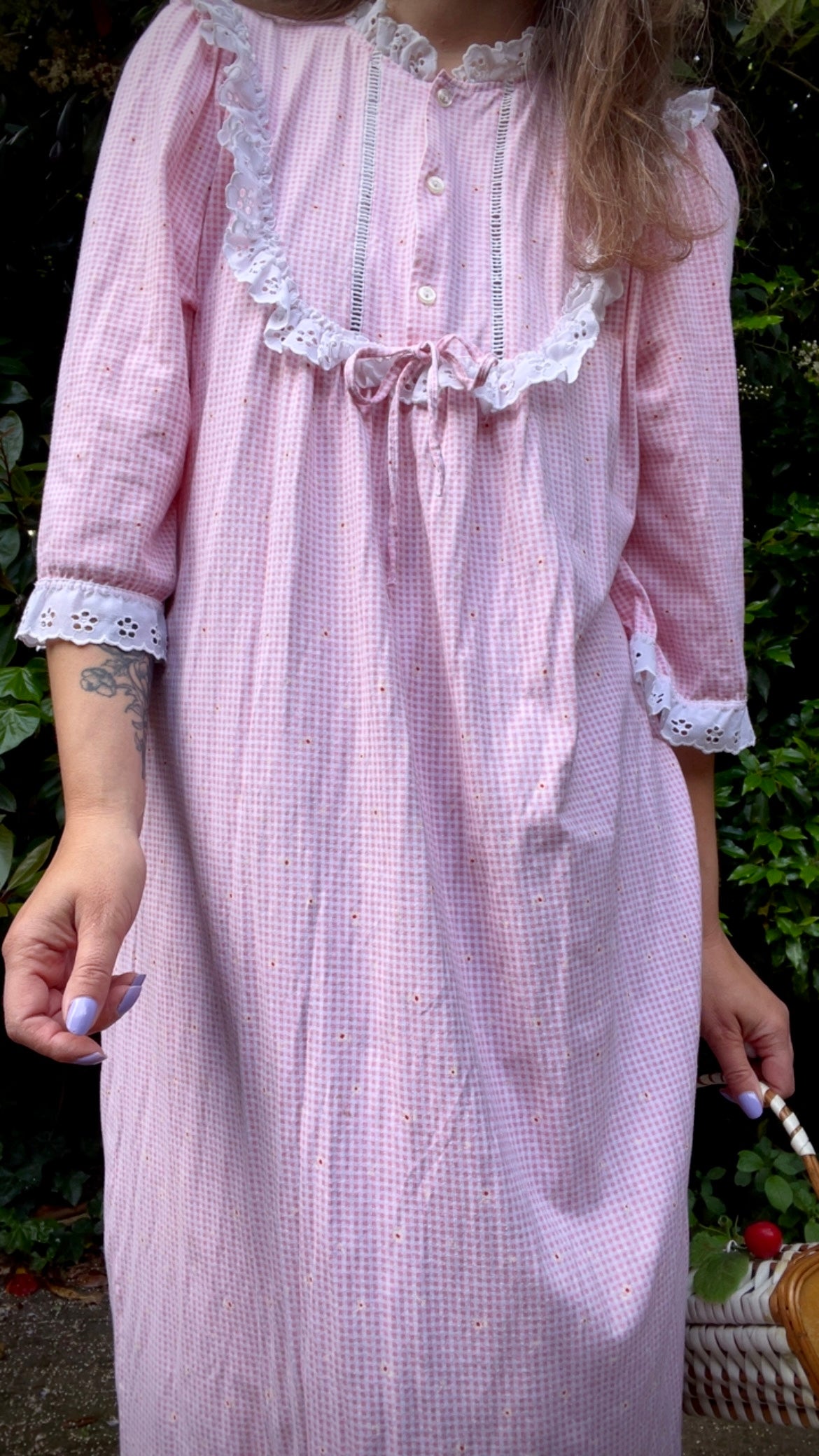 gingham dress with lace Checkered Lace Mini Dress