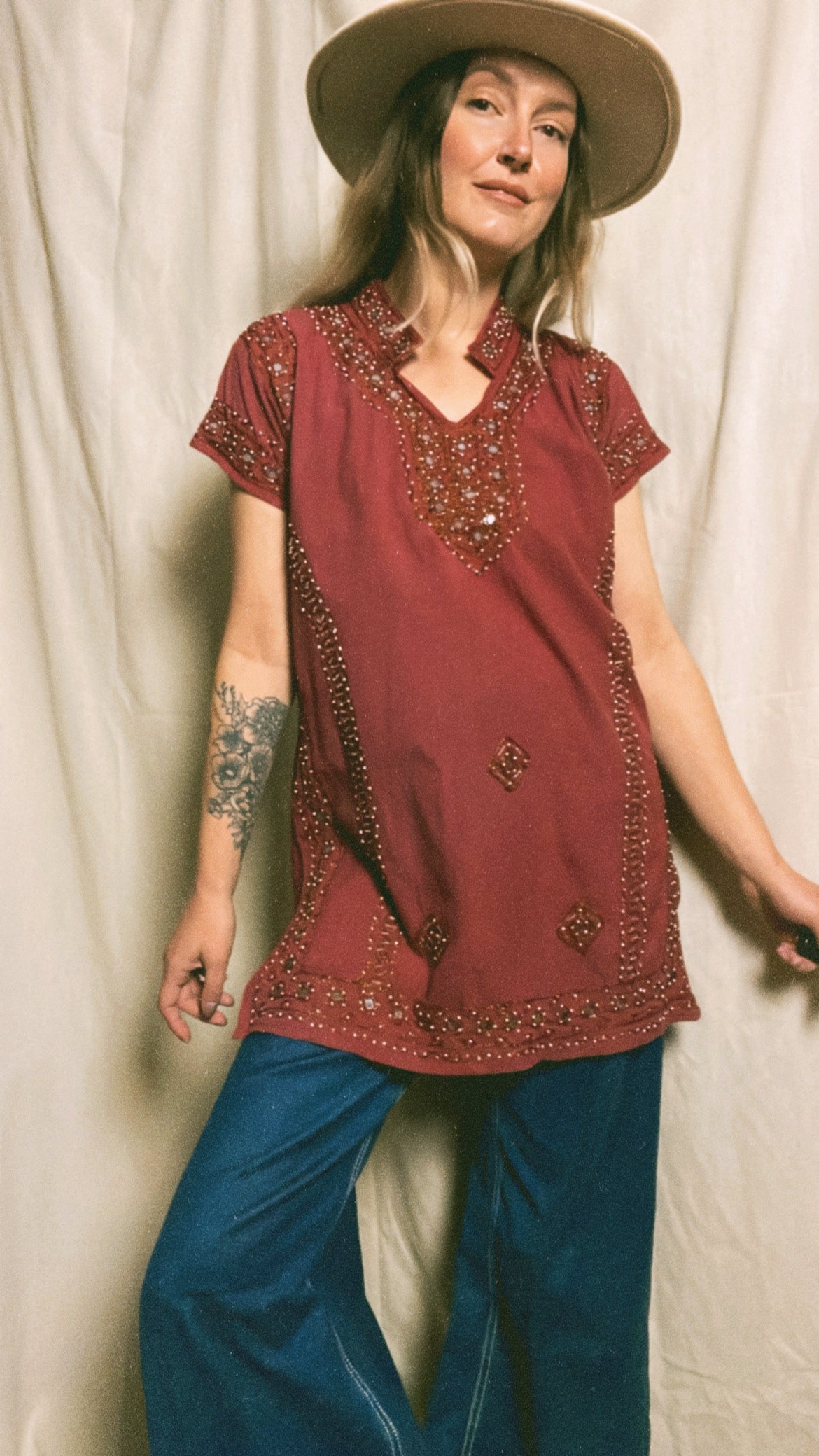 90s Mirror Embroidered Top