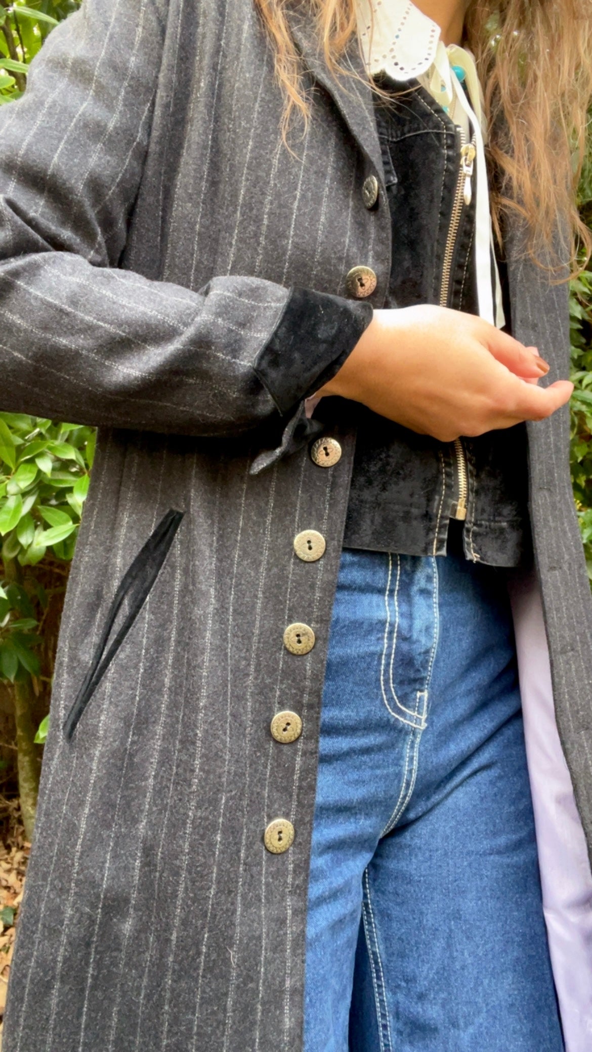 Wool Pin-stripe Maxi Coat