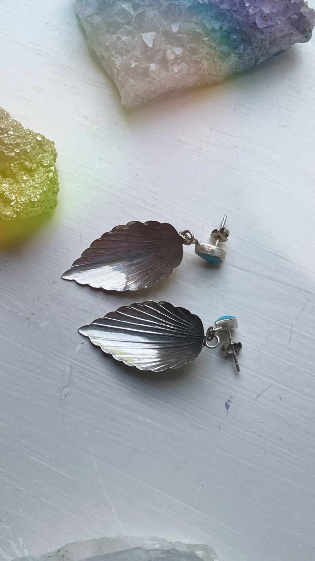 70s 925 Silver & Turquoise Feather Earrings