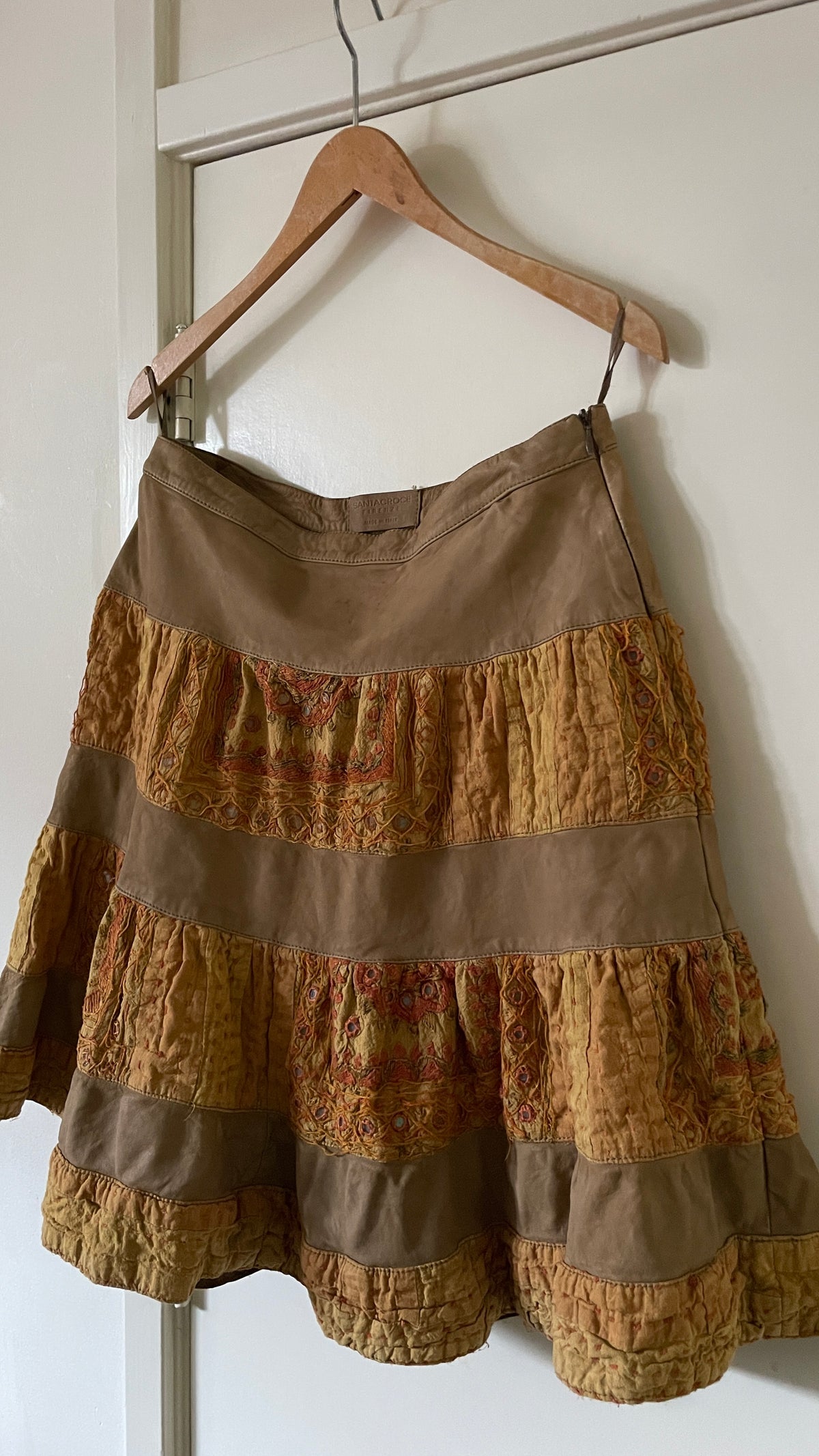 Leather & Kantha Skirt