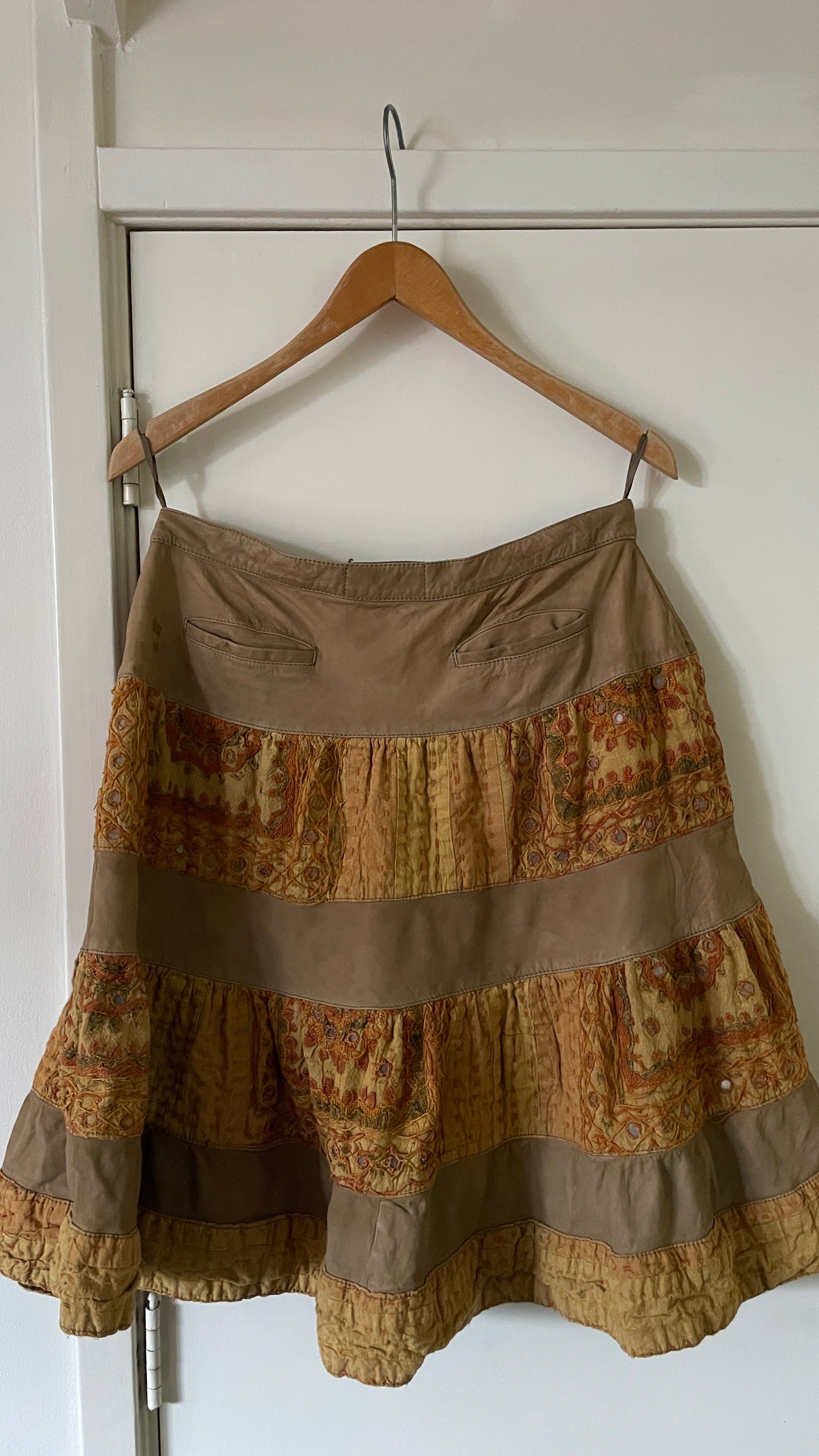 Leather & Kantha Skirt