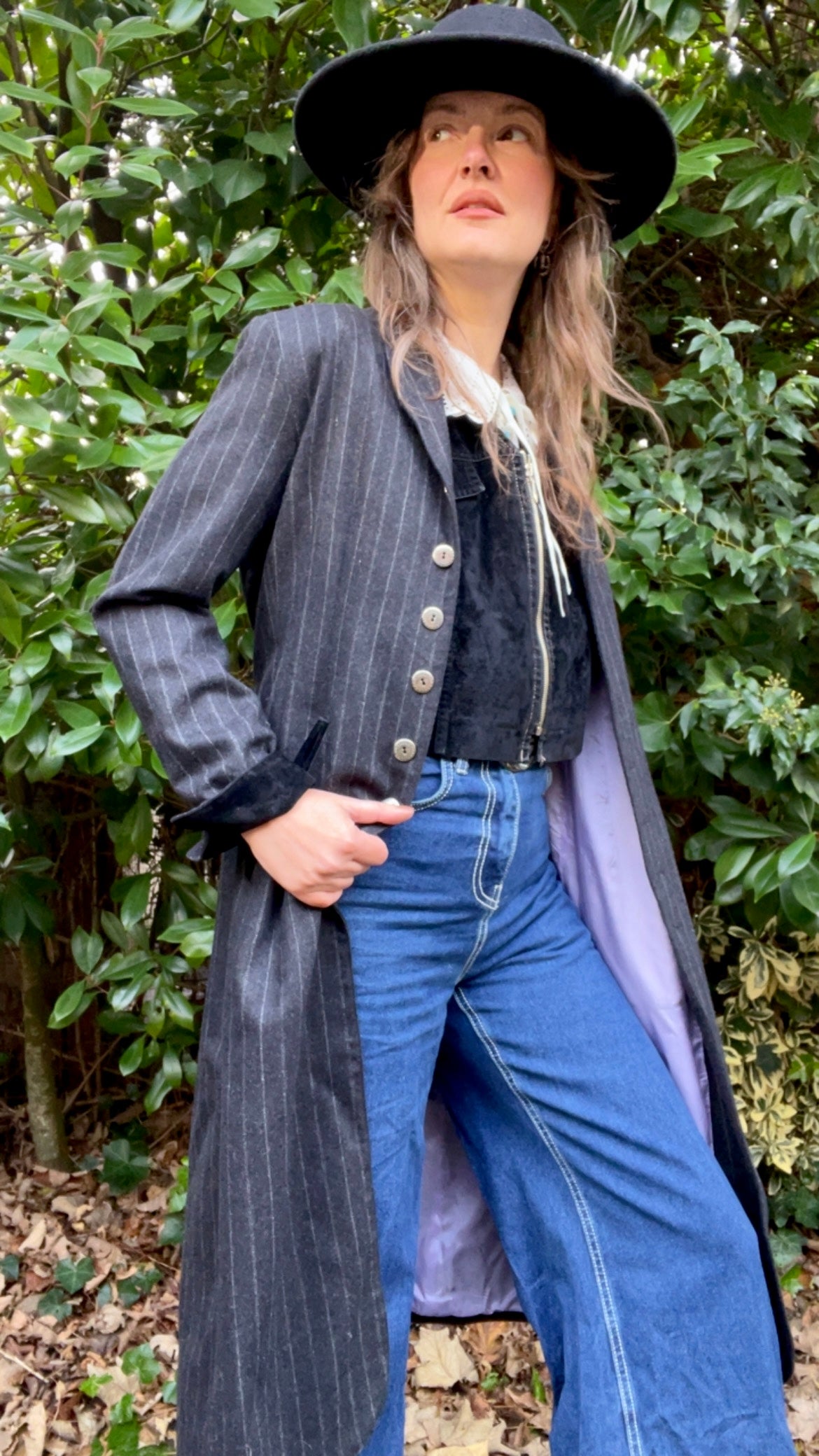 Wool Pin-stripe Maxi Coat