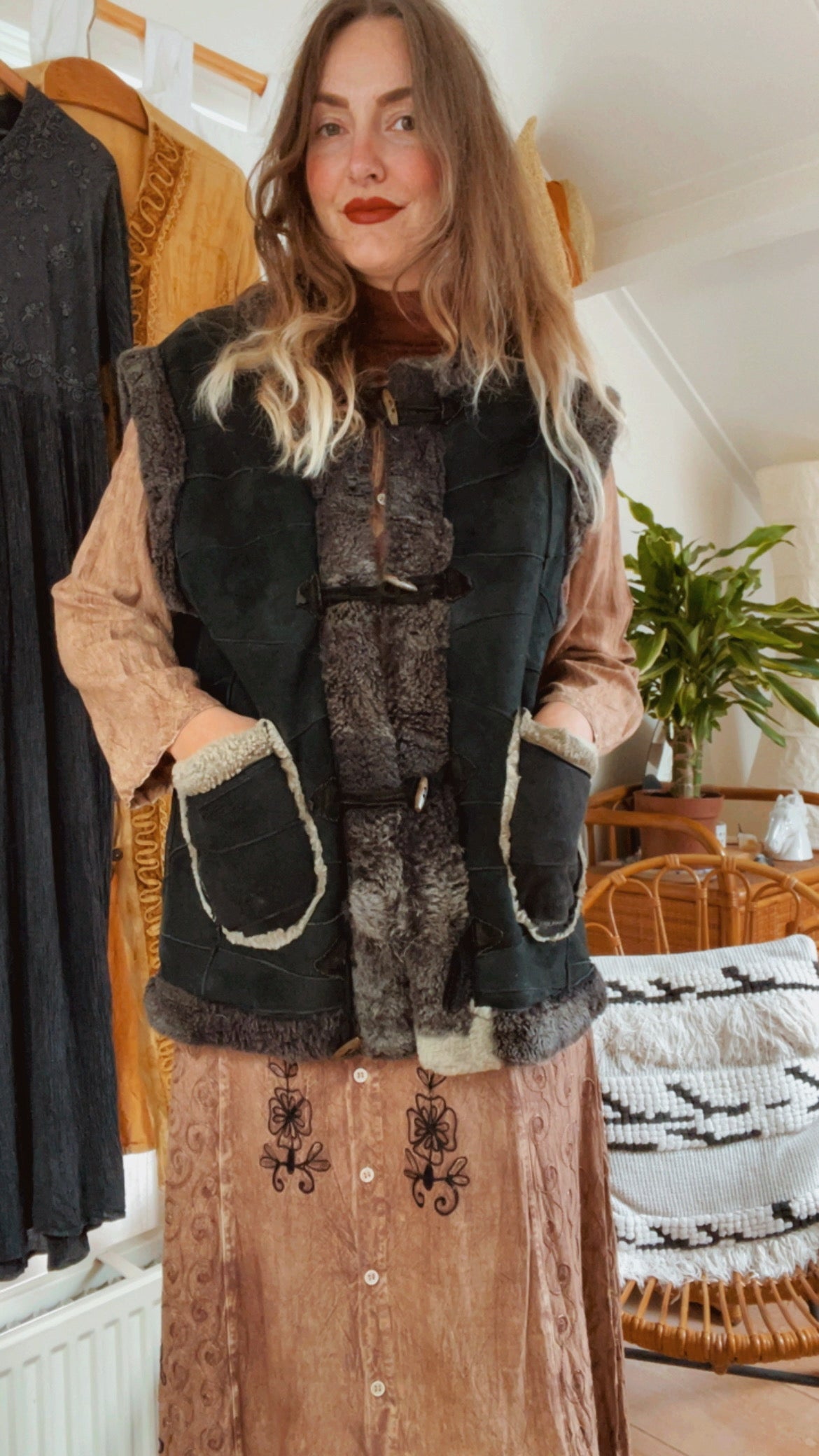 Patchwork Shearling Waistcoat