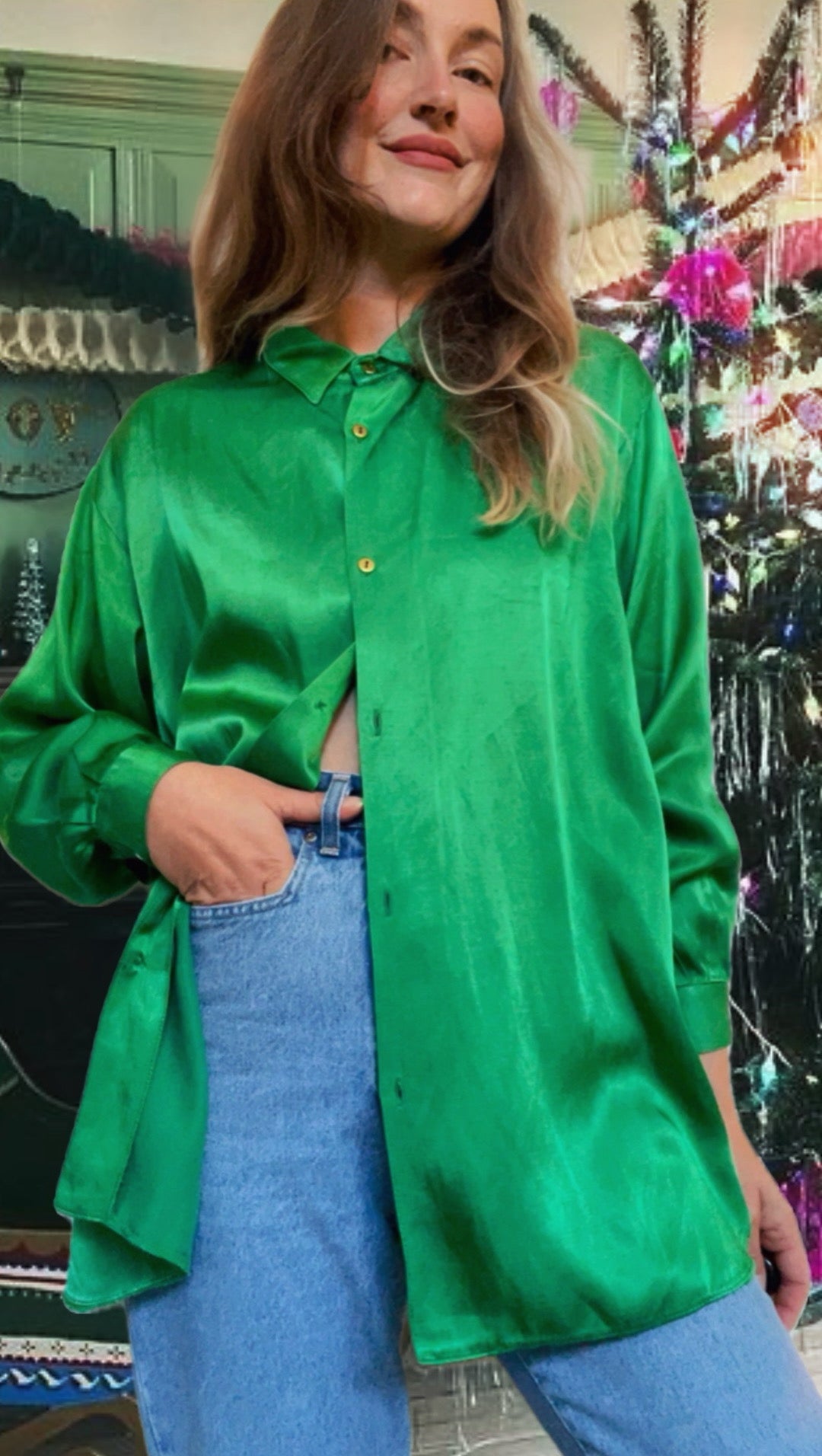 Emerald Satin Top