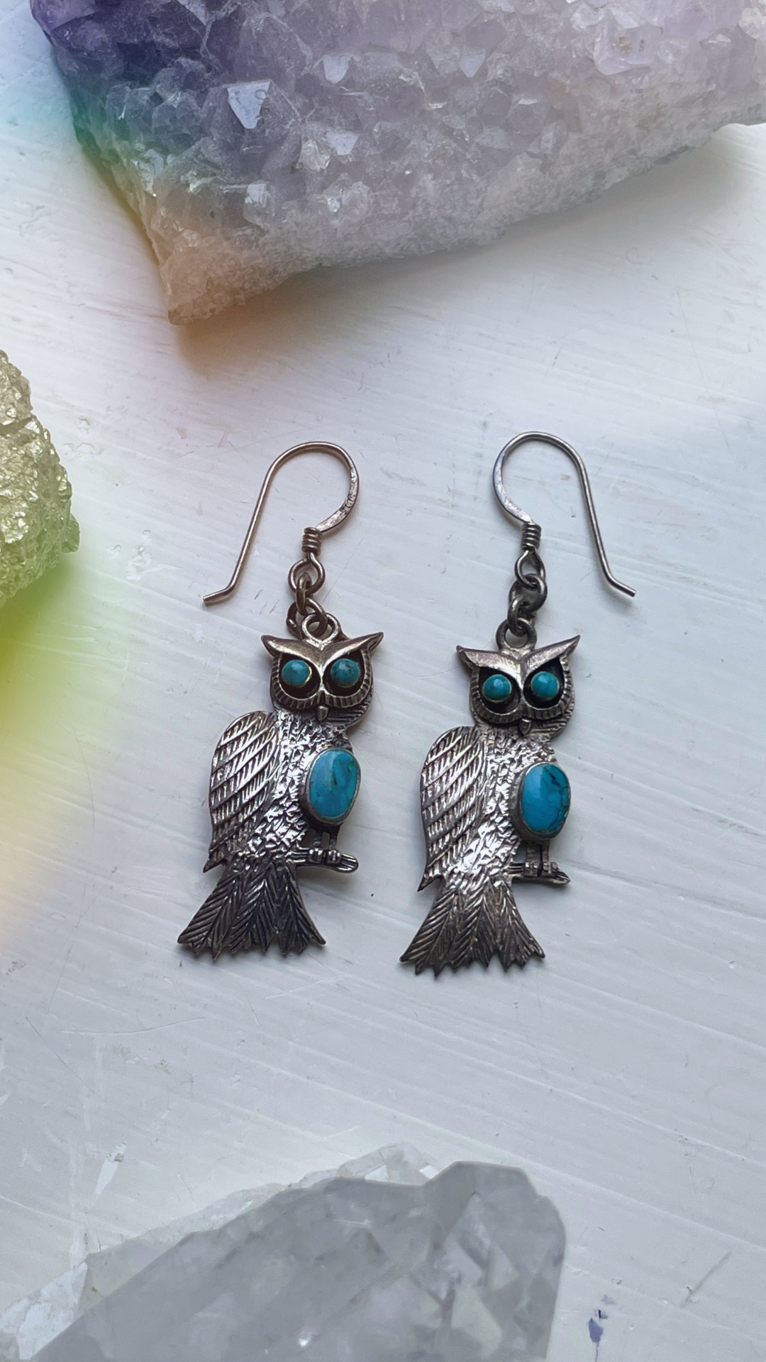 60s 925 Silver & Turquoise Owl Earrings