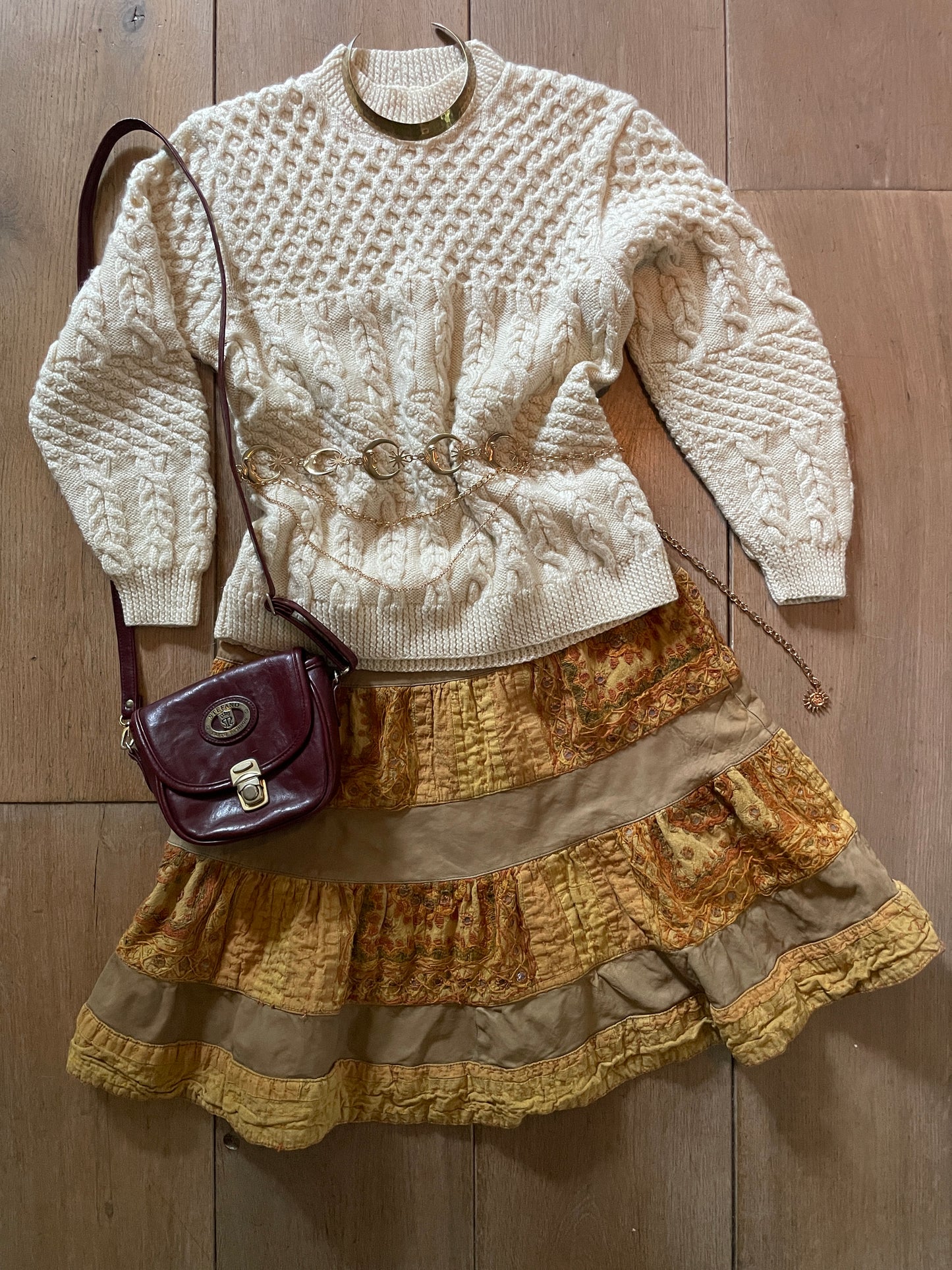 Leather & Kantha Skirt