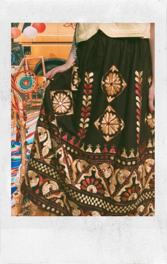 Mirror embroidered maxi skirt