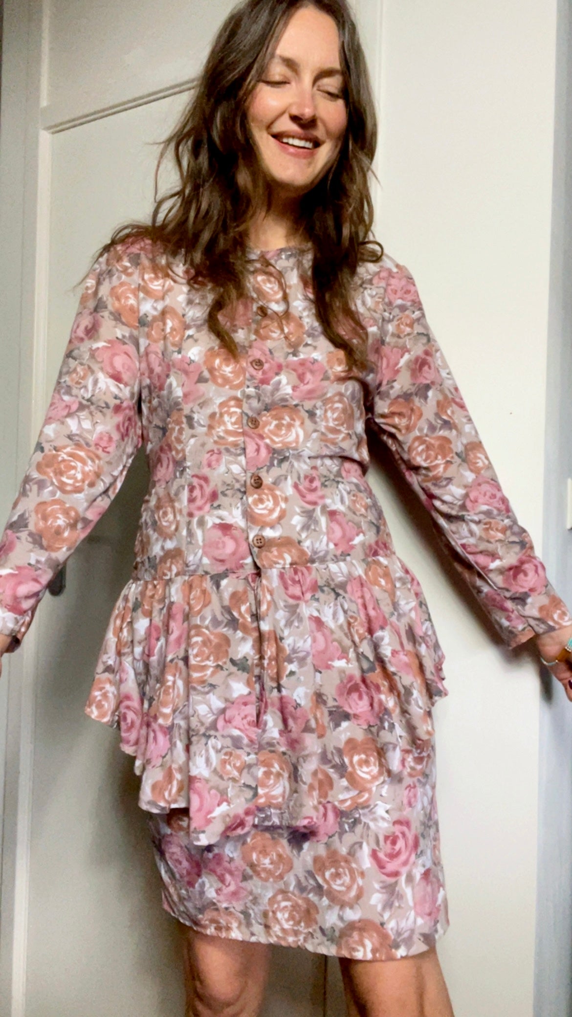 90s Peplum Roses Dress