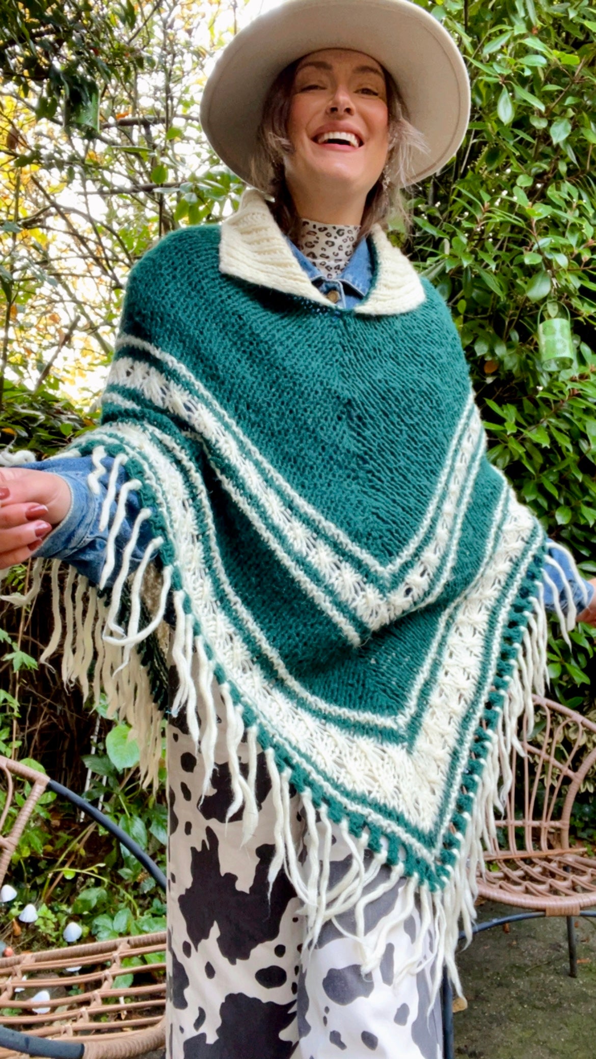 70s Poncho – Indigo and Roses