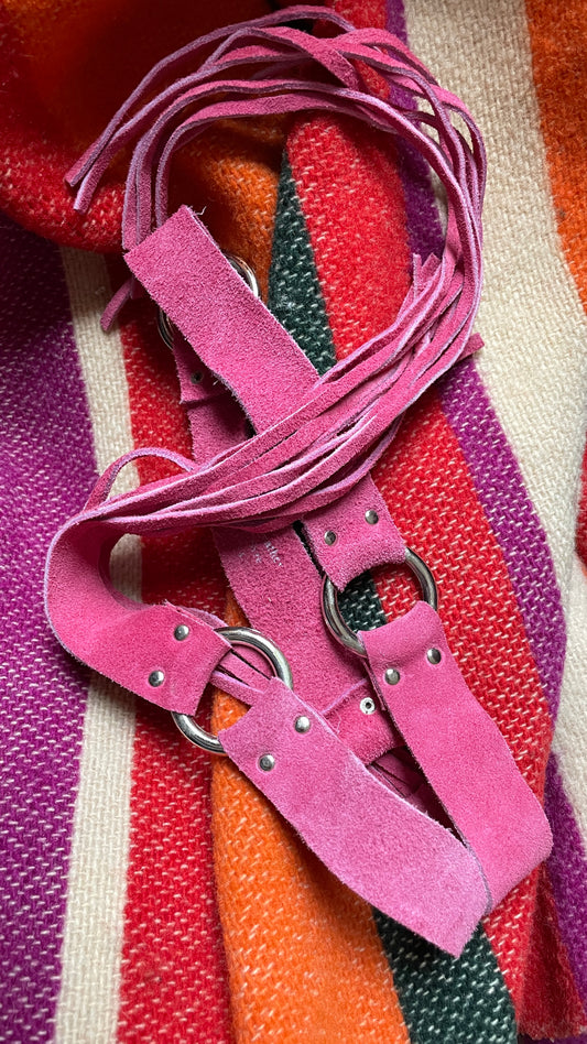 Pink leather rope belt